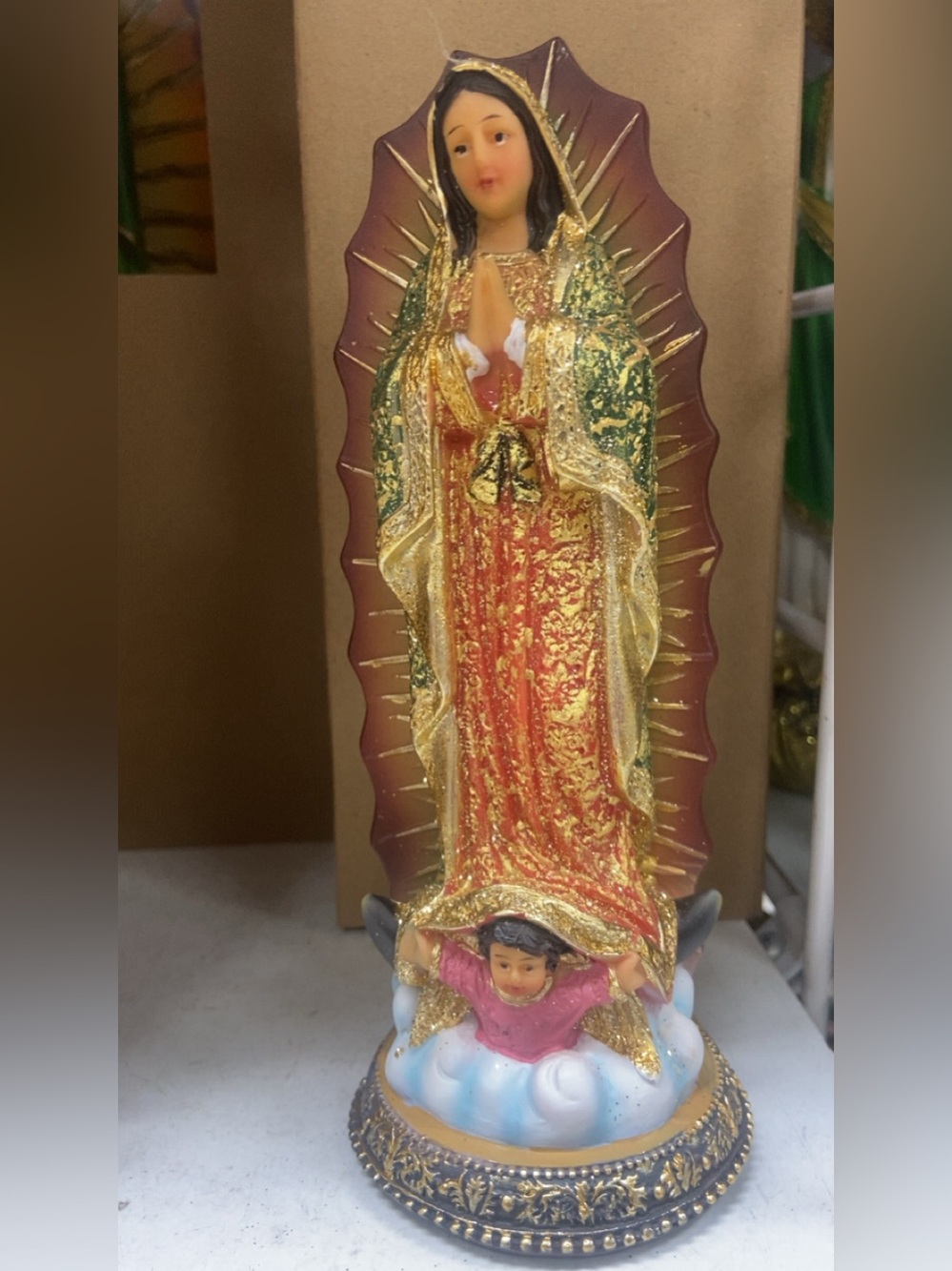 Gold & Red Religious Statue - Virgin Figurine